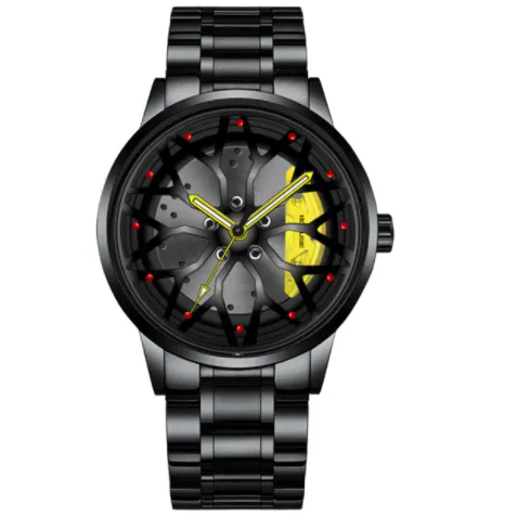 Steel Watch Brand Car Wheel Rim Hub Watches Super Car Rim Hub  Watch Stainless Steel Wholesale Watch for Car GTR