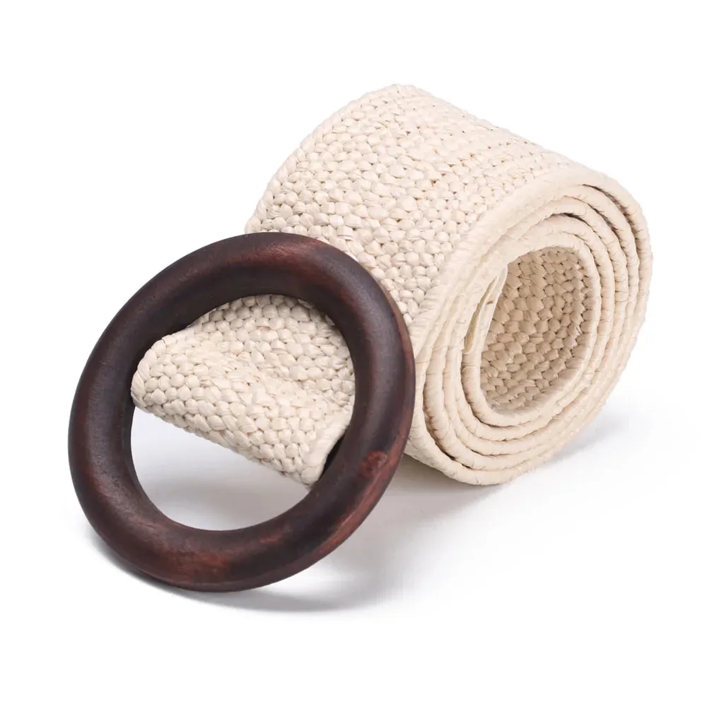 Straw Belt with Wooden Buckle