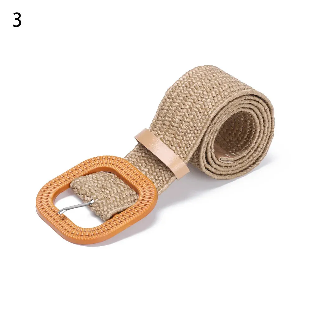 Straw Belt with Wooden Buckle