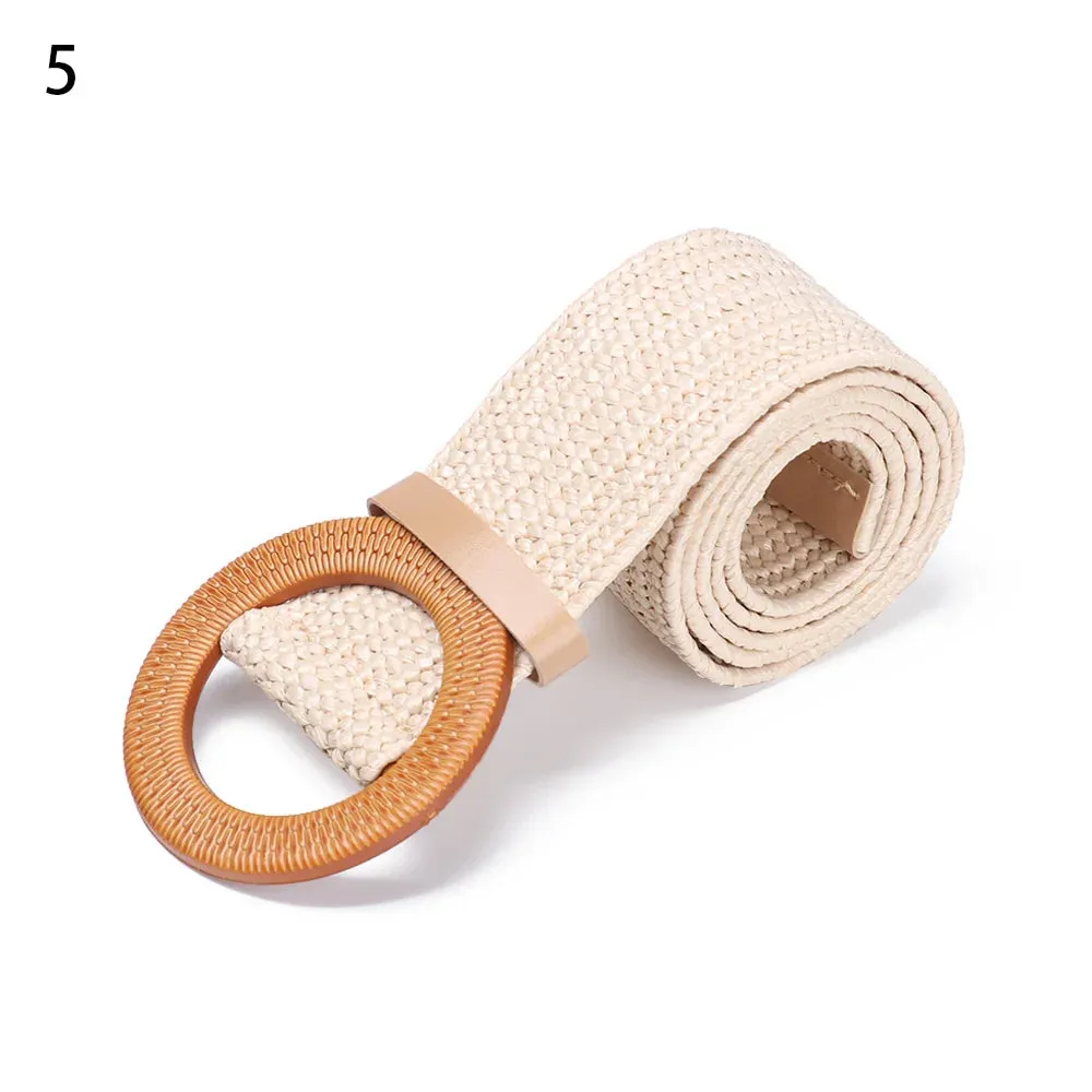 Straw Belt with Wooden Buckle