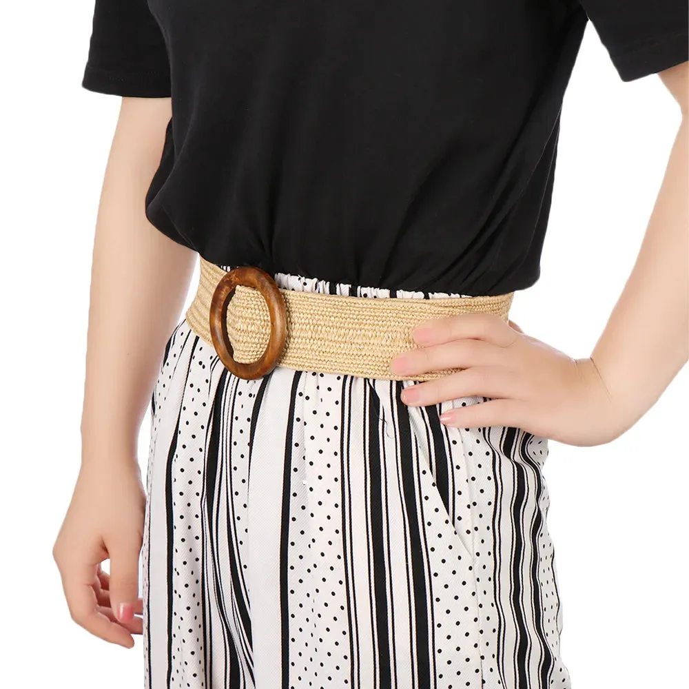 Straw Belt with Wooden Buckle