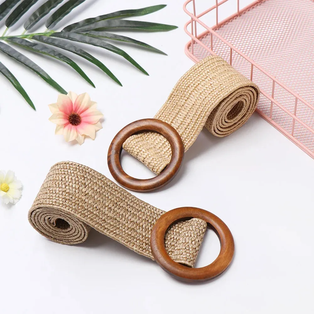 Straw Belt with Wooden Buckle
