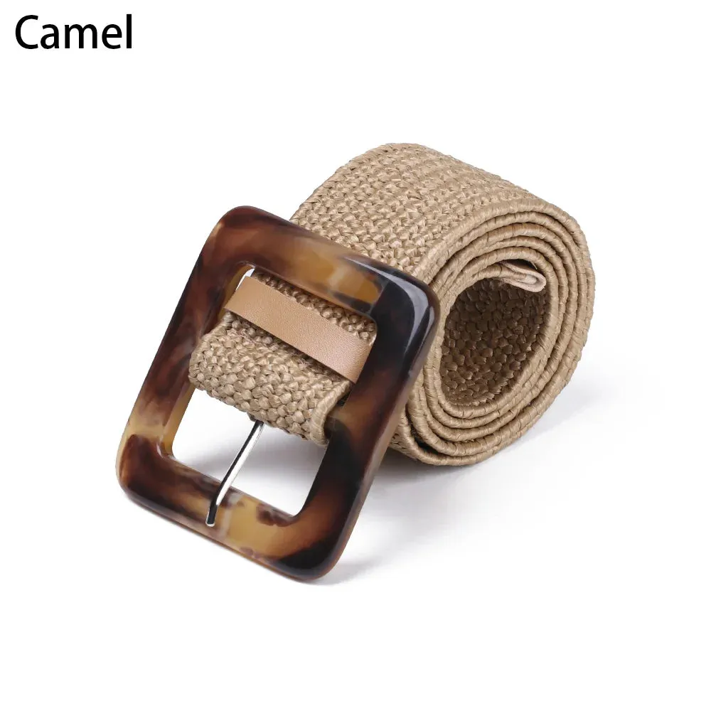 Straw Belt with Wooden Buckle