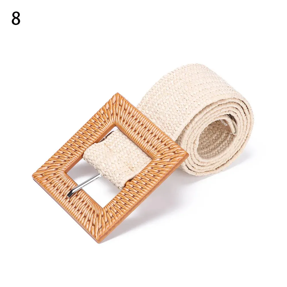 Straw Belt with Wooden Buckle