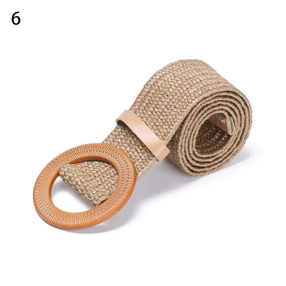 Straw Belt with Wooden Buckle