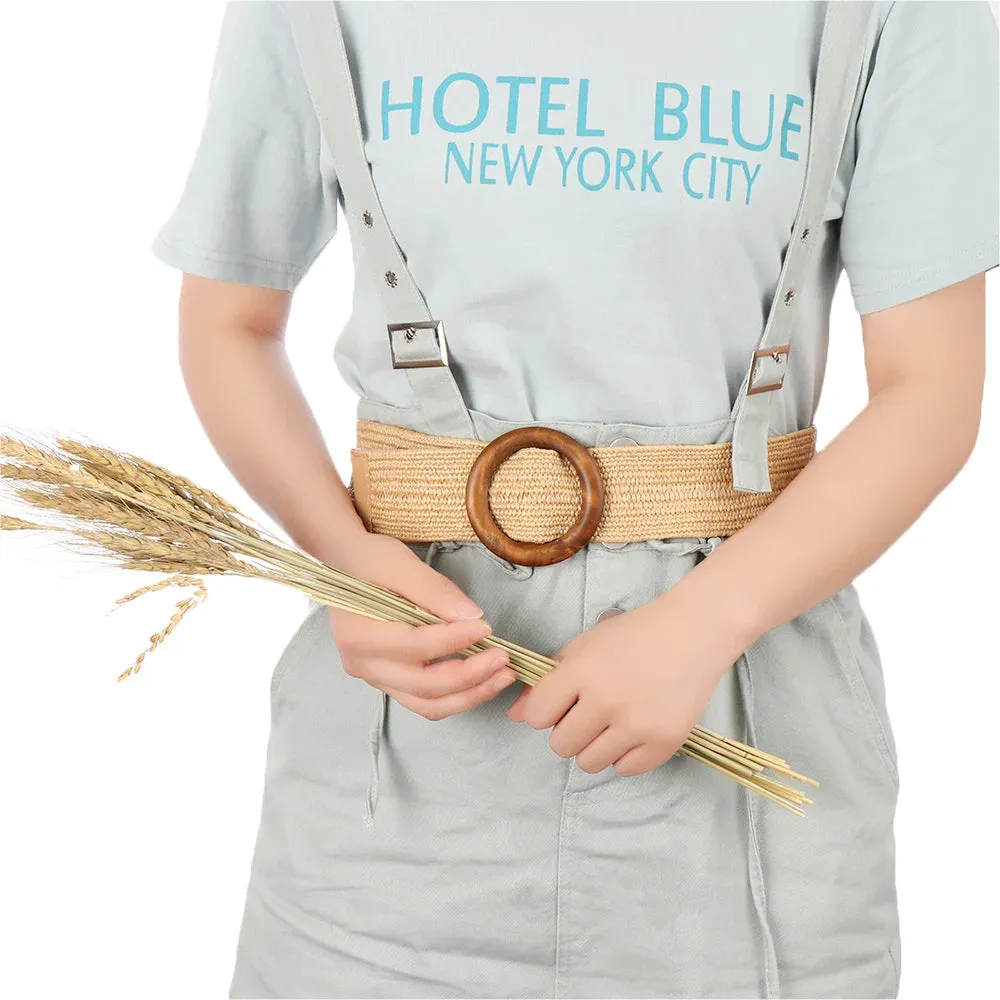 Straw Belt with Wooden Buckle