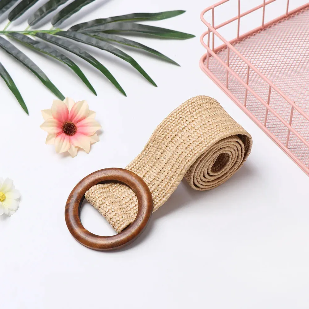 Straw Belt with Wooden Buckle