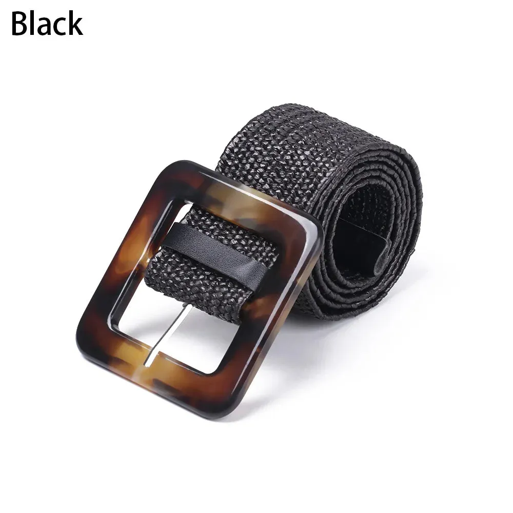 Straw Belt with Wooden Buckle