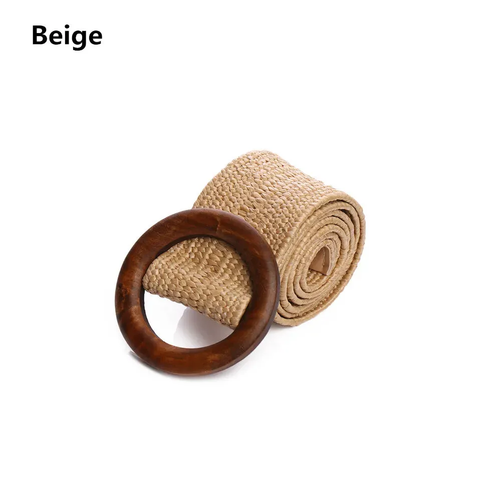 Straw Belt with Wooden Buckle