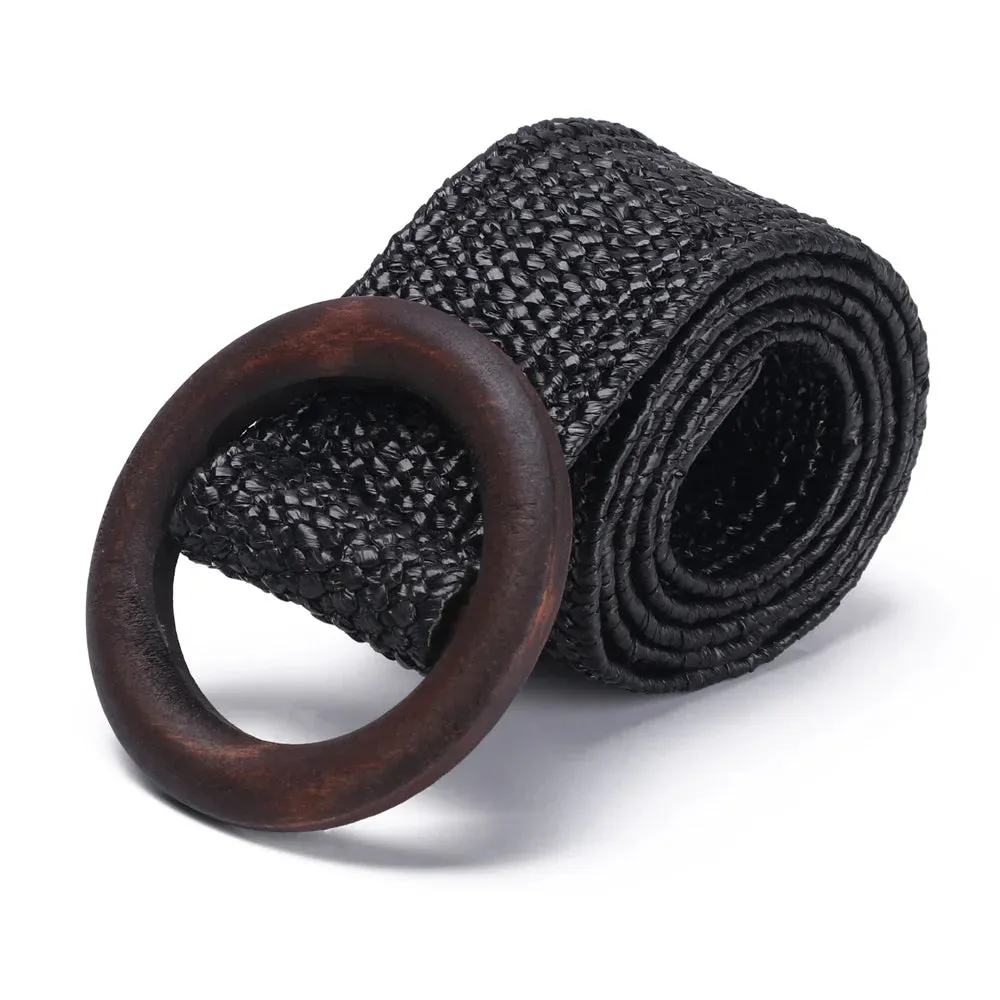 Straw Belt with Wooden Buckle