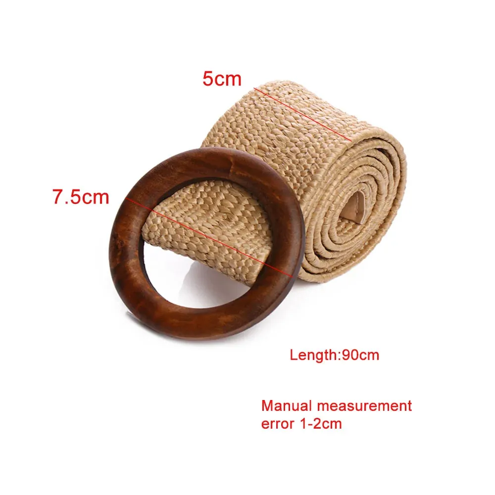 Straw Belt with Wooden Buckle