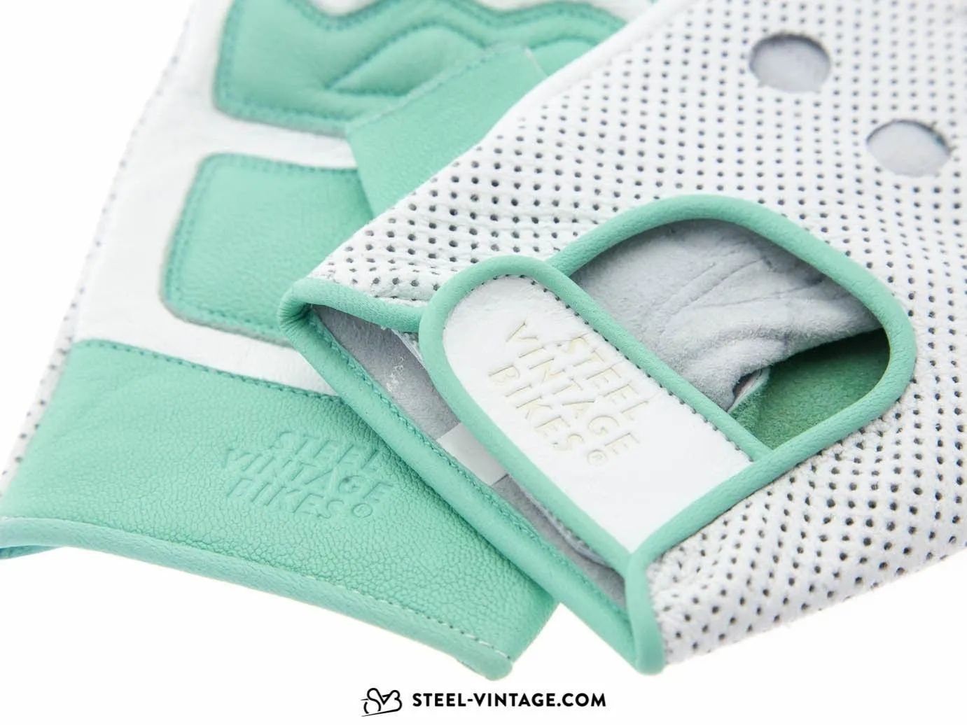 SVB Perforated Leather Cycling Gloves - White/Celeste