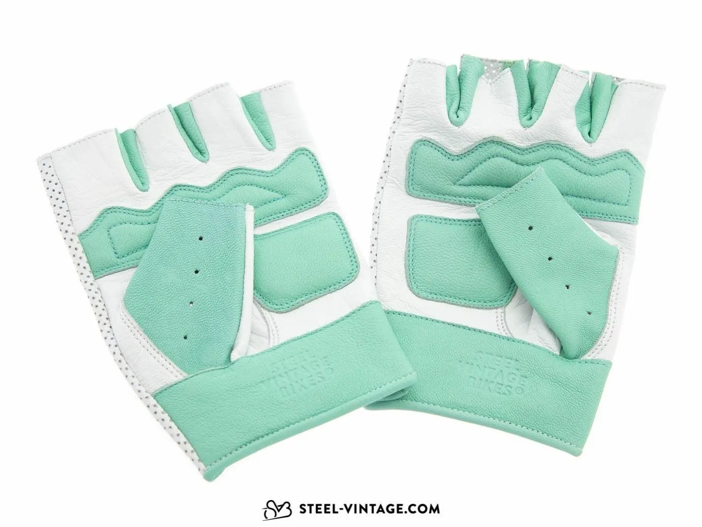 SVB Perforated Leather Cycling Gloves - White/Celeste