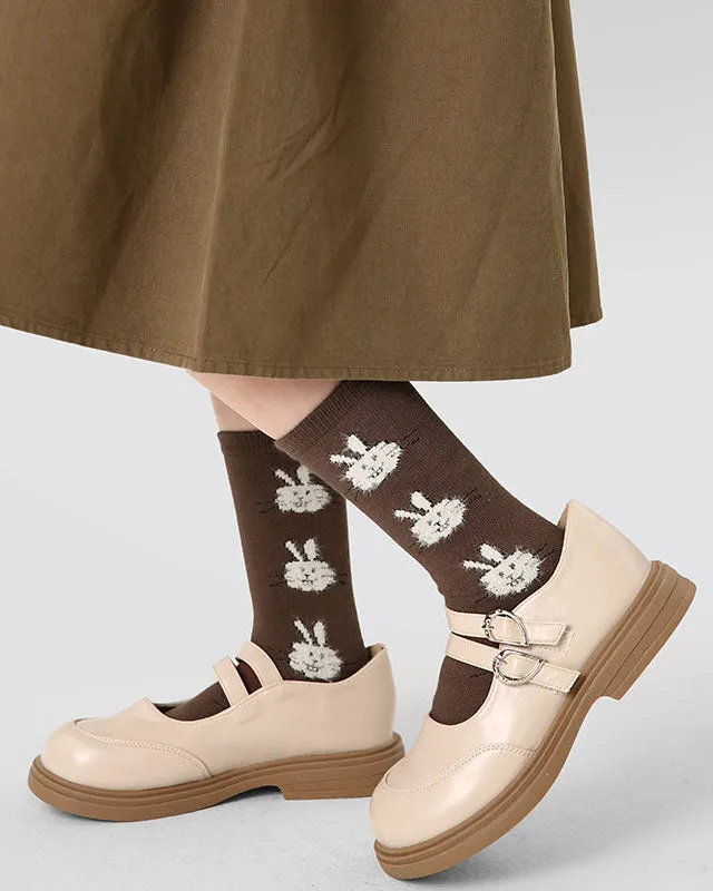 Sweetnana 4-Pack Autumn and Winter Children's Cotton Socks, Cartoon, Cute, Warm, Daily Wear Mid-calf Socks.