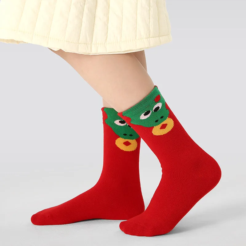 Sweetnana 4-Pack New Year Red Cotton Crew Socks Children's Socks Chinese Natal Year Socks New Year of the Snake