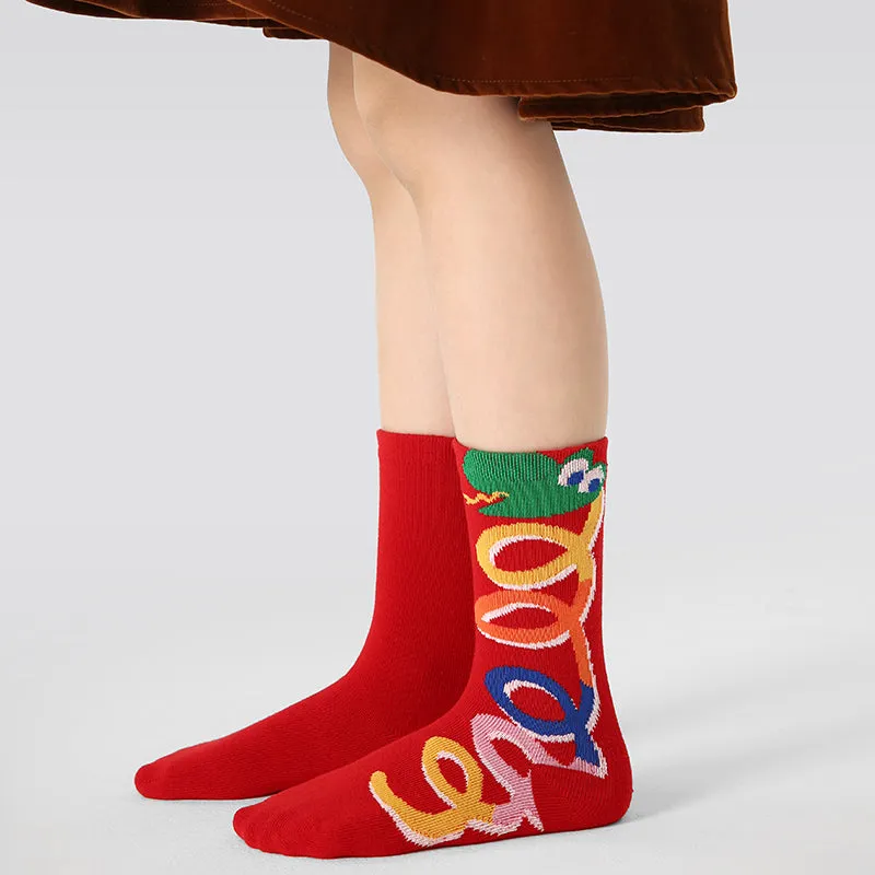 Sweetnana 4-Pack New Year Red Cotton Crew Socks Children's Socks Chinese Natal Year Socks New Year of the Snake