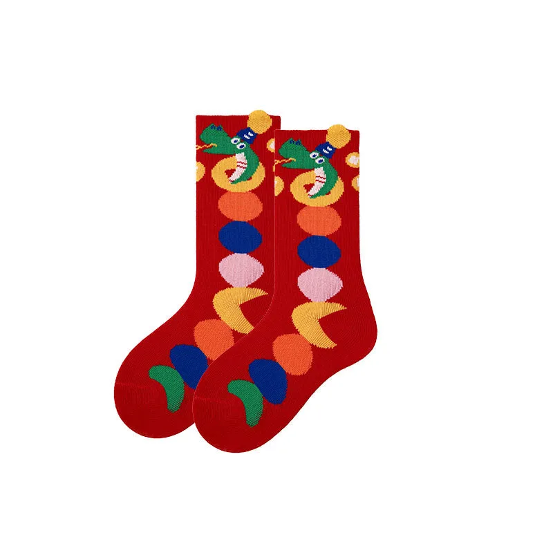 Sweetnana 4-Pack New Year Red Cotton Crew Socks Children's Socks Chinese Natal Year Socks New Year of the Snake
