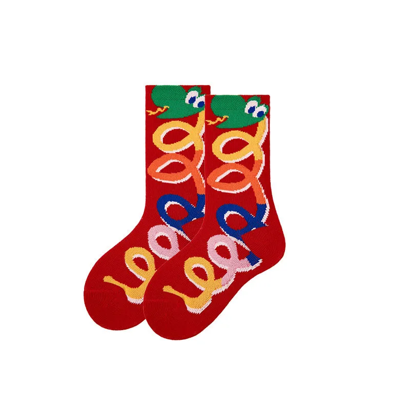 Sweetnana 4-Pack New Year Red Cotton Crew Socks Children's Socks Chinese Natal Year Socks New Year of the Snake