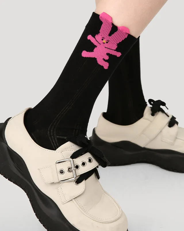 Sweetnana 5-Pack "Cute Summer" Series Women's Cotton Socks with Cartoon Pattern, Hollow Stripes Design, Cute, Thin, Mid-calf Seamless Socks for Spring and Summer, Multiple Colors Available.