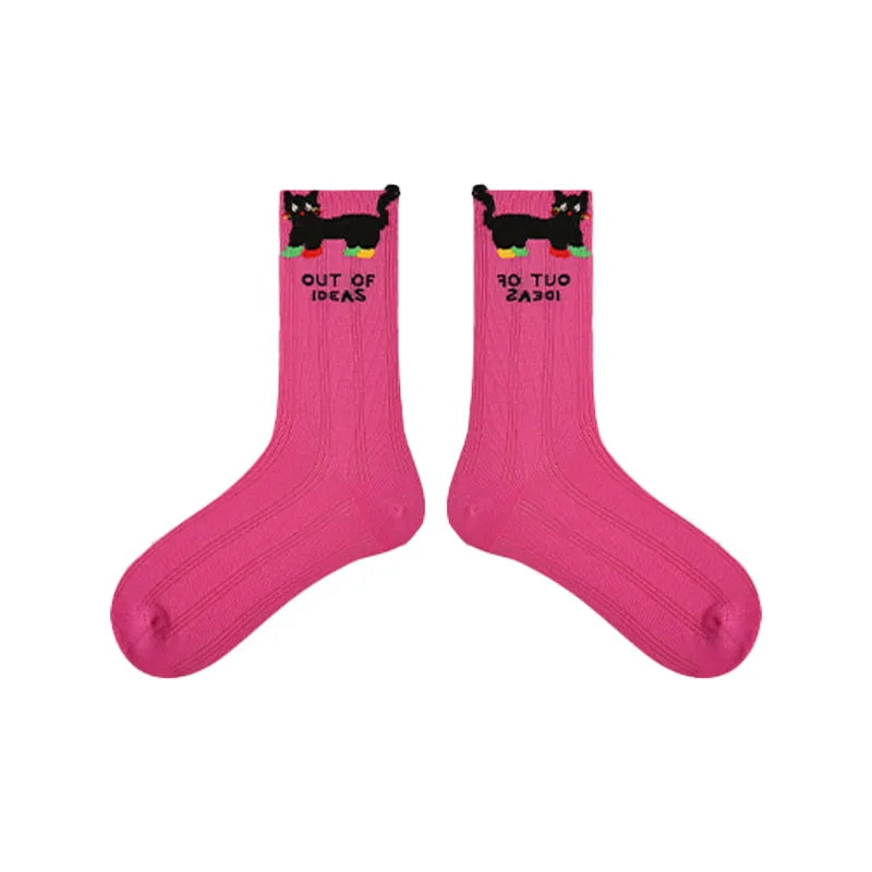 Sweetnana 5-Pack "Cute Summer" Series Women's Cotton Socks with Cartoon Pattern, Hollow Stripes Design, Cute, Thin, Mid-calf Seamless Socks for Spring and Summer, Multiple Colors Available.