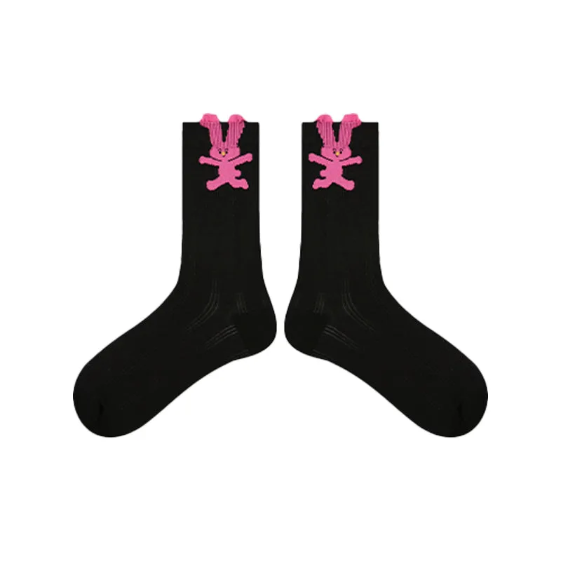 Sweetnana 5-Pack "Cute Summer" Series Women's Cotton Socks with Cartoon Pattern, Hollow Stripes Design, Cute, Thin, Mid-calf Seamless Socks for Spring and Summer, Multiple Colors Available.