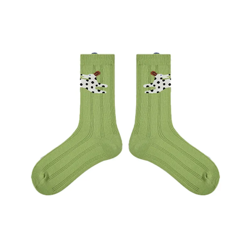 Sweetnana 5-Pack "Cute Summer" Series Women's Cotton Socks with Cartoon Pattern, Hollow Stripes Design, Cute, Thin, Mid-calf Seamless Socks for Spring and Summer, Multiple Colors Available.