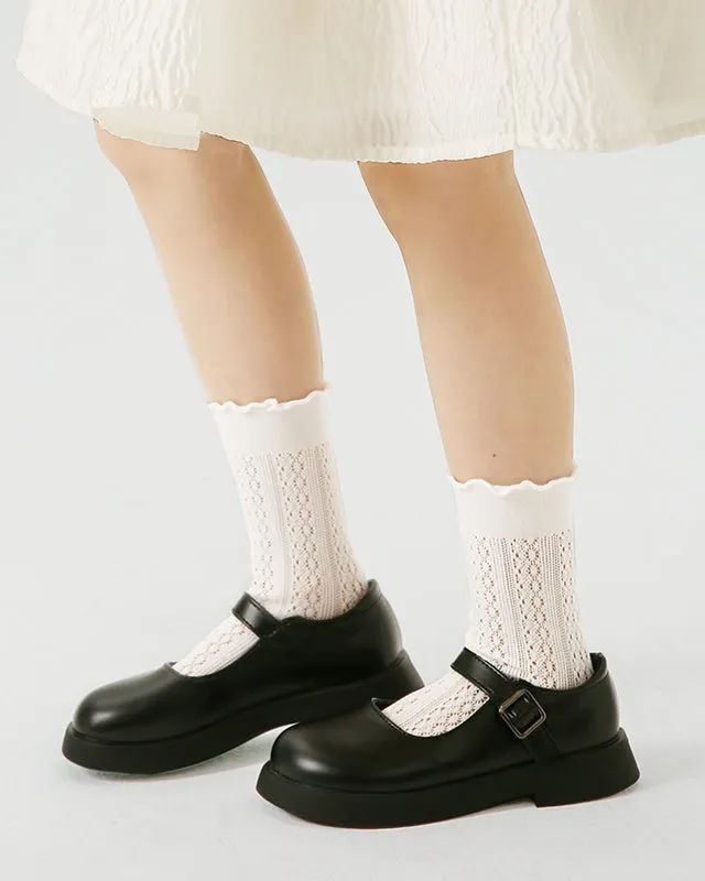 Sweetnana Children's Mesh Crew Socks: Luscious Crimping Cuff with Hollow Pattern Design, Thin and Breathable for Spring/Summer.