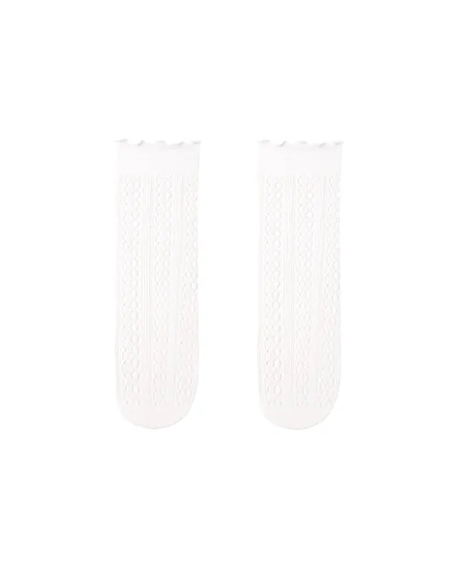 Sweetnana Children's Mesh Crew Socks: Luscious Crimping Cuff with Hollow Pattern Design, Thin and Breathable for Spring/Summer.
