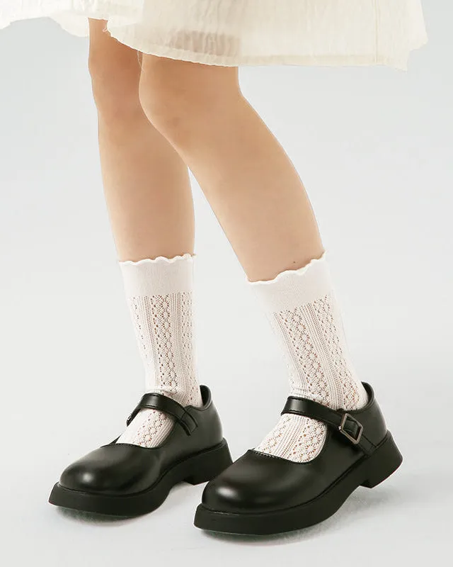 Sweetnana Children's Mesh Crew Socks: Luscious Crimping Cuff with Hollow Pattern Design, Thin and Breathable for Spring/Summer.
