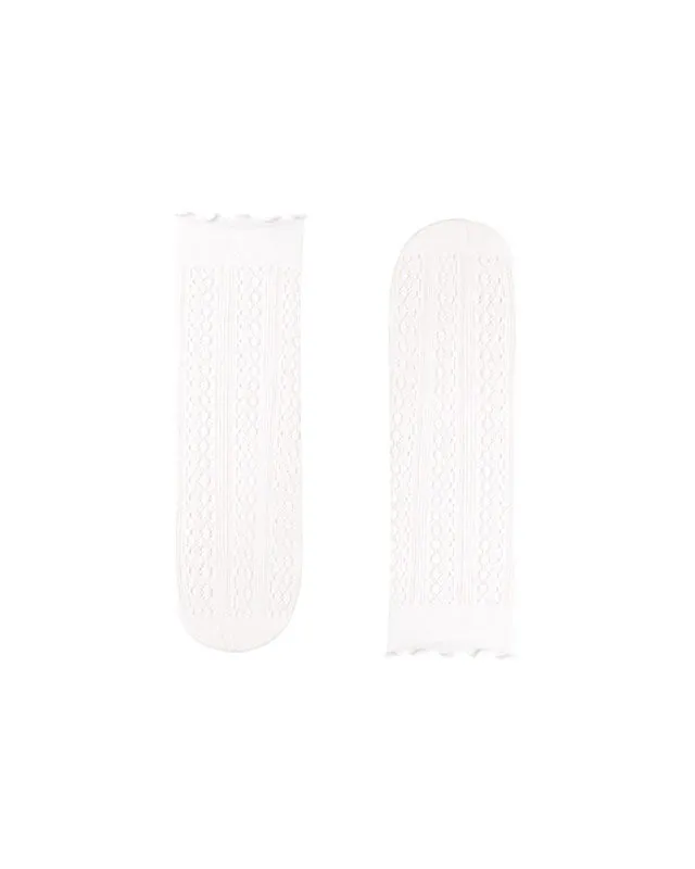 Sweetnana Children's Mesh Crew Socks: Luscious Crimping Cuff with Hollow Pattern Design, Thin and Breathable for Spring/Summer.