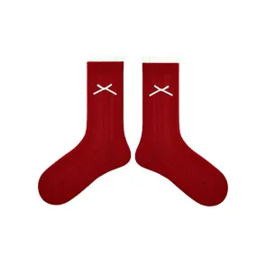 Sweetnana Socks for Women Red Festive New Year Socks Autumn and Winter Cotton Socks Ballet Style Pile Crew Socks