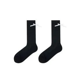 Sweetnana Spring/Summer Women's Antibacterial Cotton Mesh Crew Seamless Socks with Letter and Bow knot Decoration | Solid Color Thin Slouch Socks for Ultimate Comfort