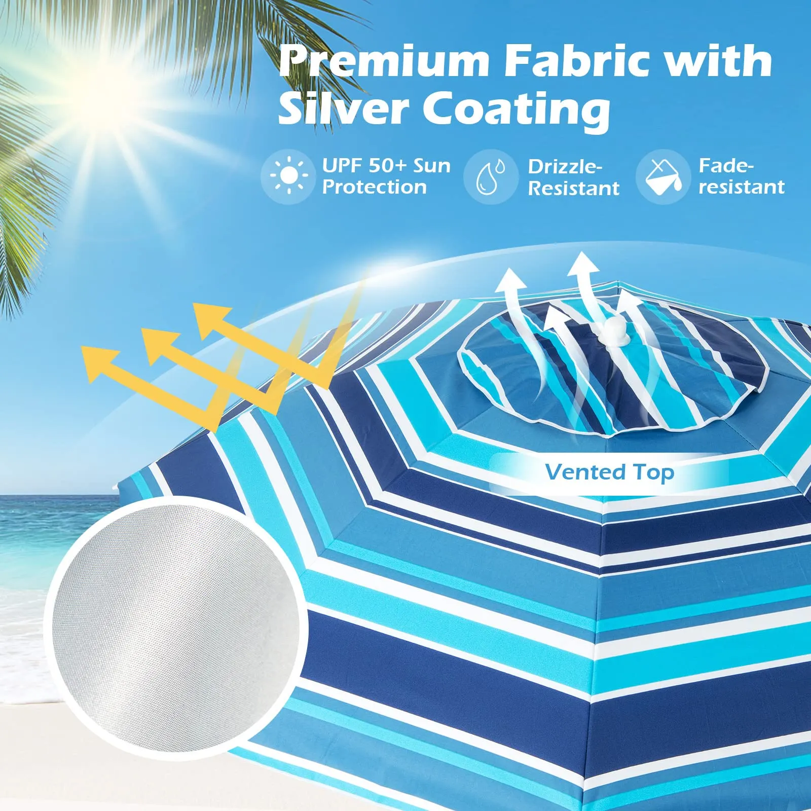 Tangkula 6.5 FT Beach Umbrella with Table, Windproof Ventilated Sunshade Shelter with Tilt Mechanism