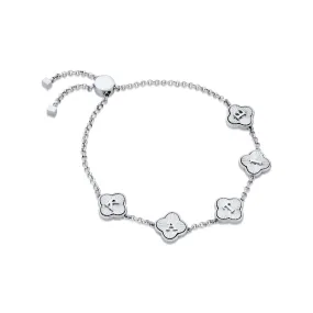 Textured Clover Custom Name Bracelet (Silver)