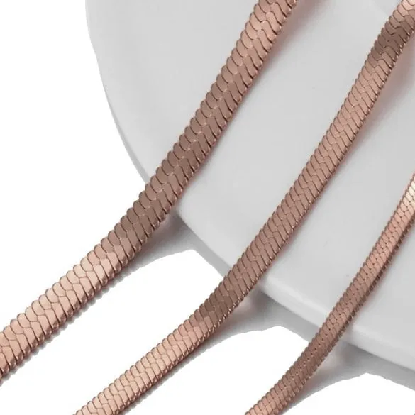 THE CLEO HERRINGBONE SNAKE CHAIN NECKLACE - ROSE GOLD