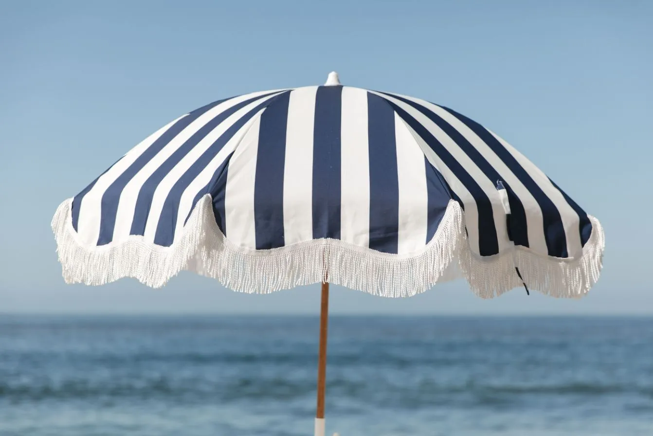 The Holiday Beach Umbrella - Navy Crew Stripe