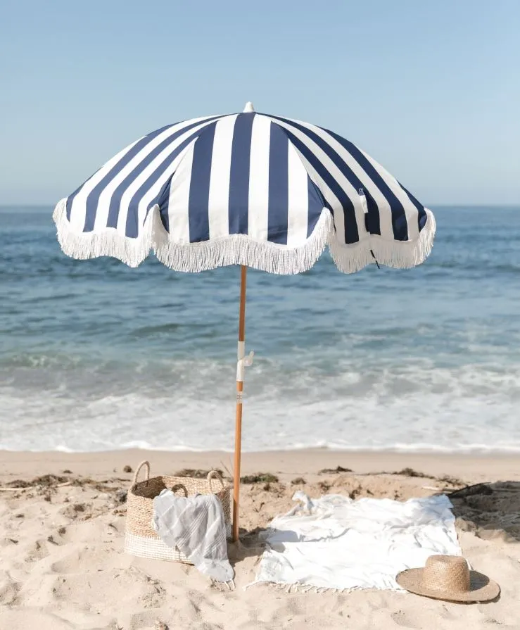 The Holiday Beach Umbrella - Navy Crew Stripe