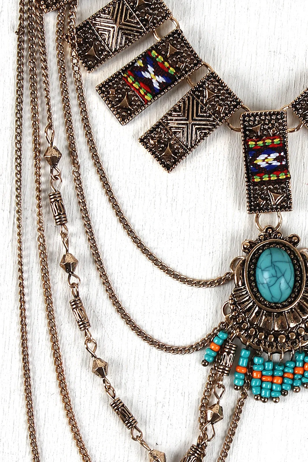 Tribal Bars Draping Chains Statement Necklace