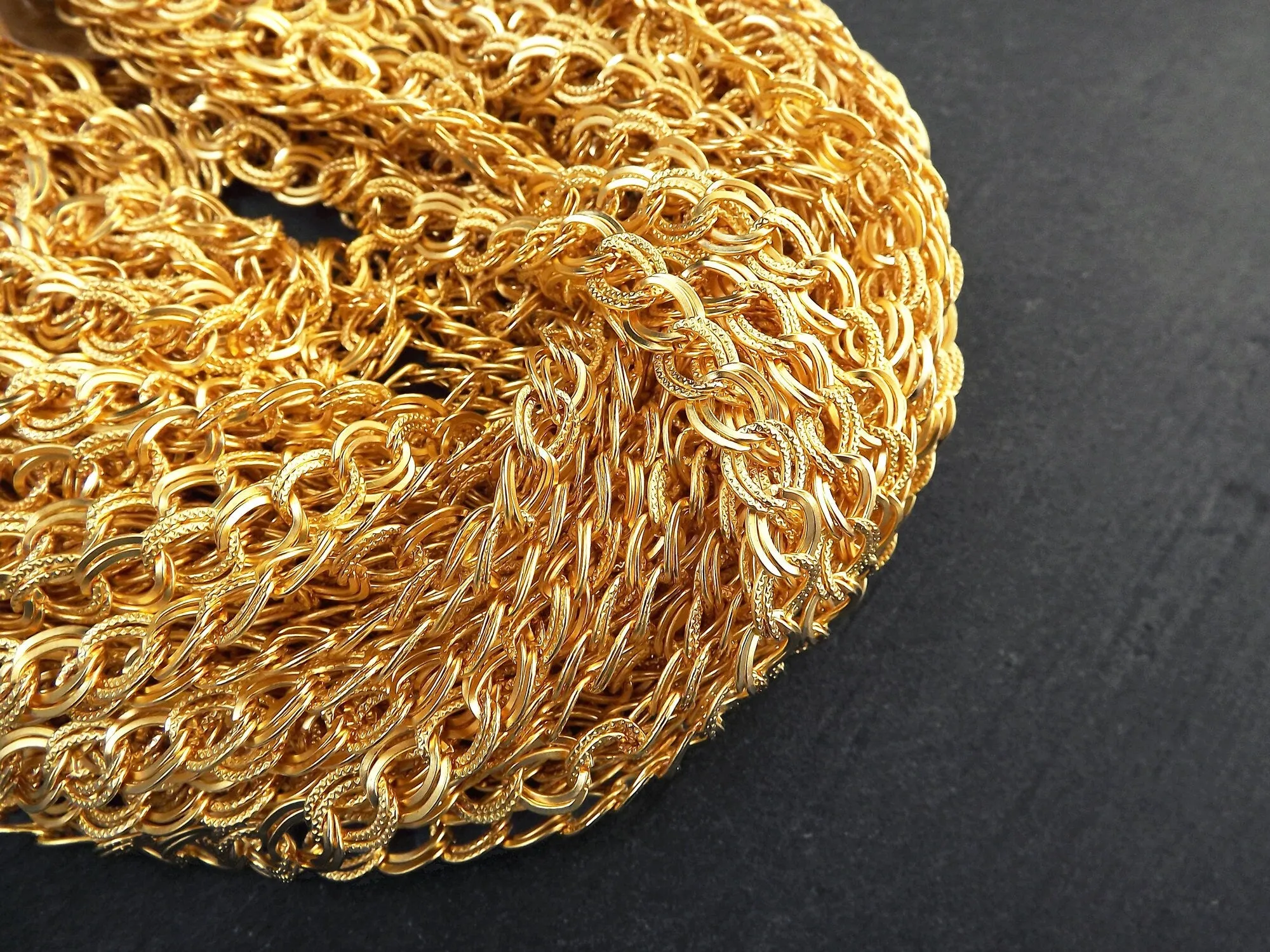 Twisted Double Link Textured Pressed Curb Chain, Jewelry Making Chain, Large Chains, Tarnish Resistant, 22k Matte Gold Plated, 1 Meter