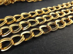 Twisted Double Link Textured Pressed Curb Chain, Jewelry Making Chain, Large Chains, Tarnish Resistant, 22k Matte Gold Plated, 1 Meter