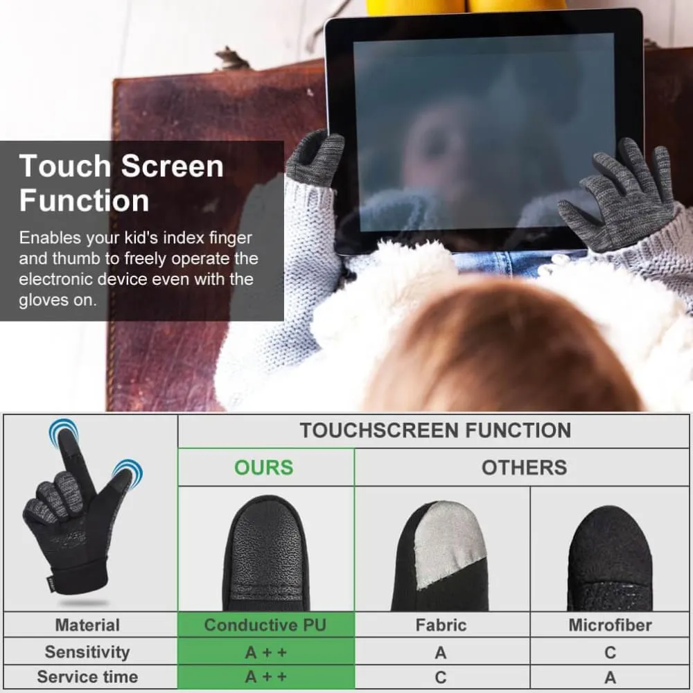 Vbiger Kids Winter Gloves Children Full Fingers Cycling Gloves Touchscreen Gloves