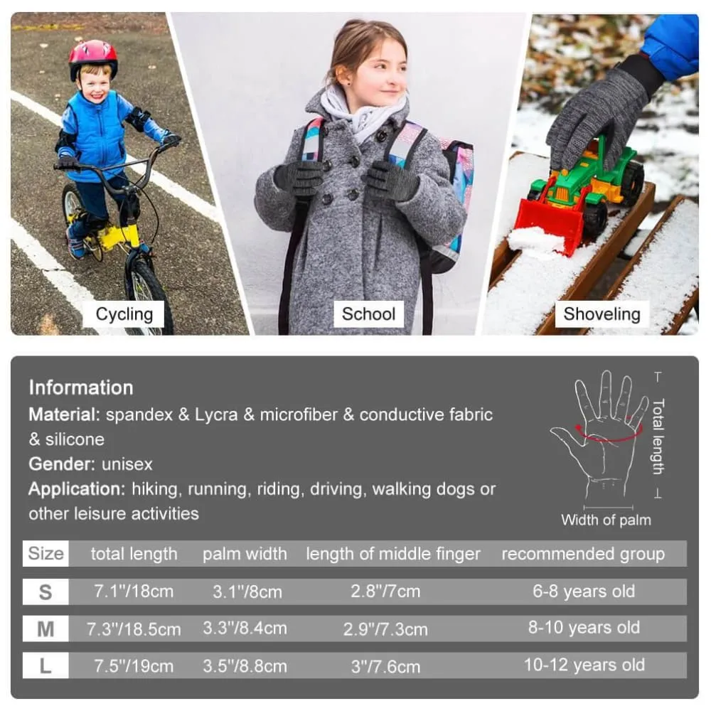Vbiger Kids Winter Gloves Children Full Fingers Cycling Gloves Touchscreen Gloves