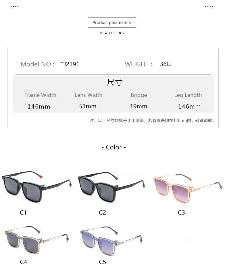 Vicky Men's Full Rim Oversized Square Tr 90 Titanium Reading Glasses With Polarized Clip 2191