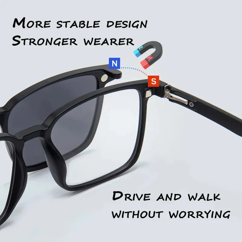 Vicky Men's Full Rim Oversized Square Tr 90 Titanium Reading Glasses With Polarized Clip 2191
