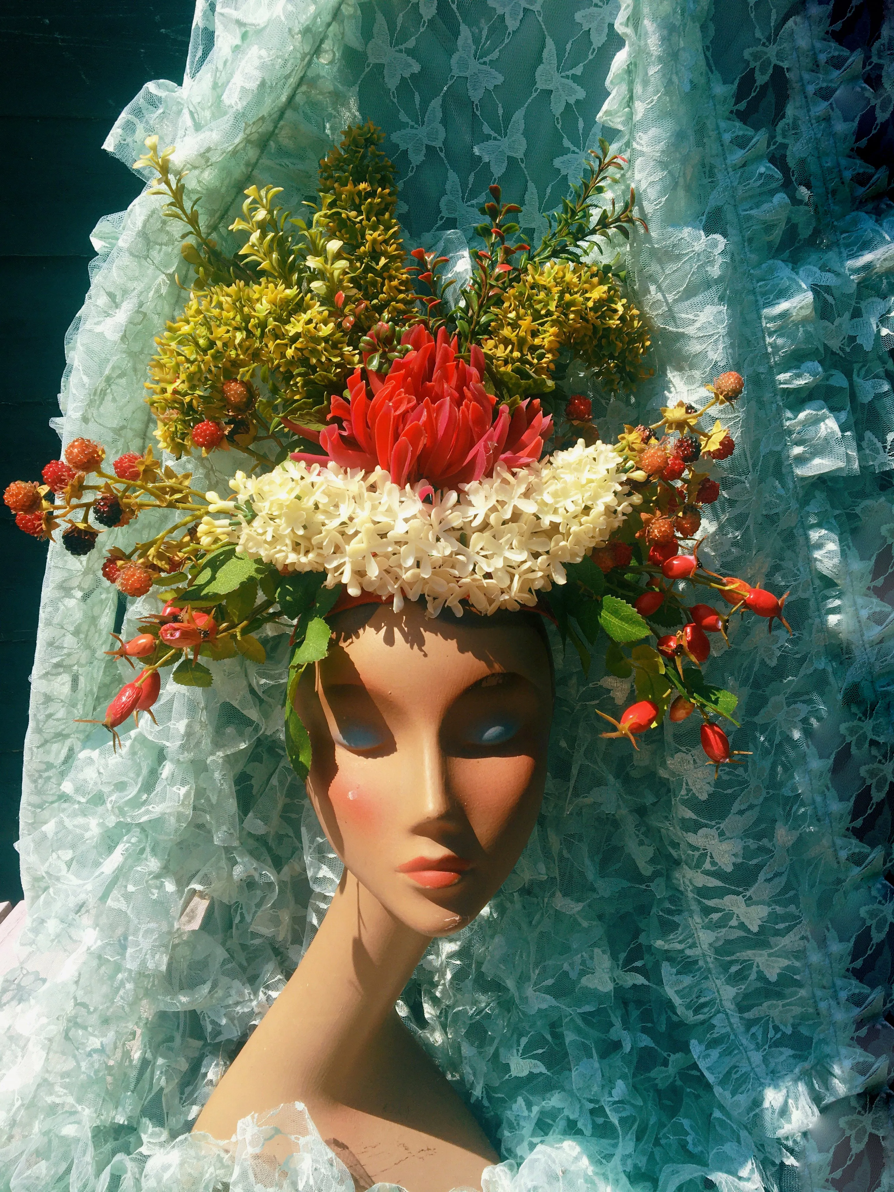 Vintage floral Flower Headdress - Berries, Rosehips,