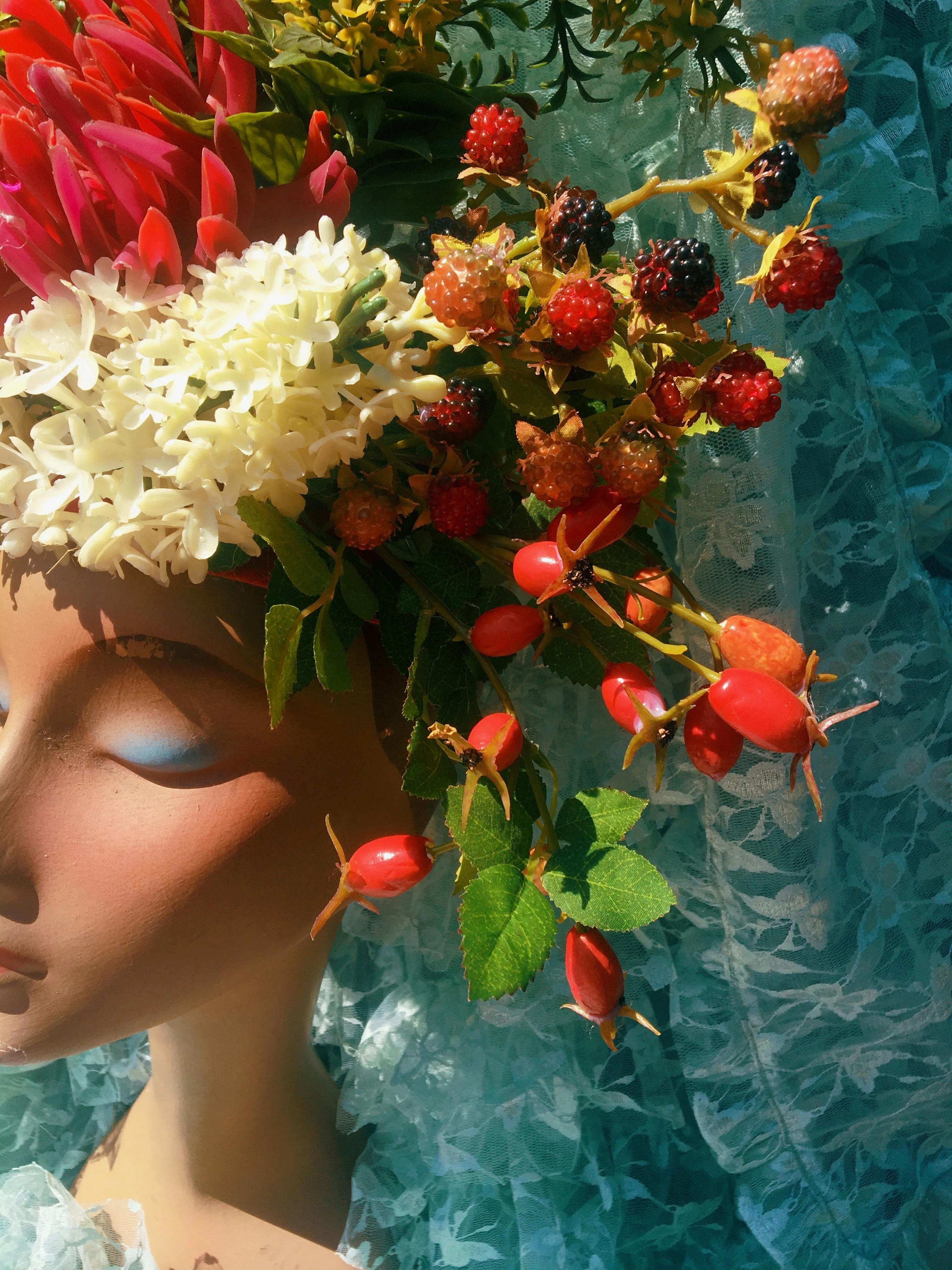 Vintage floral Flower Headdress - Berries, Rosehips,