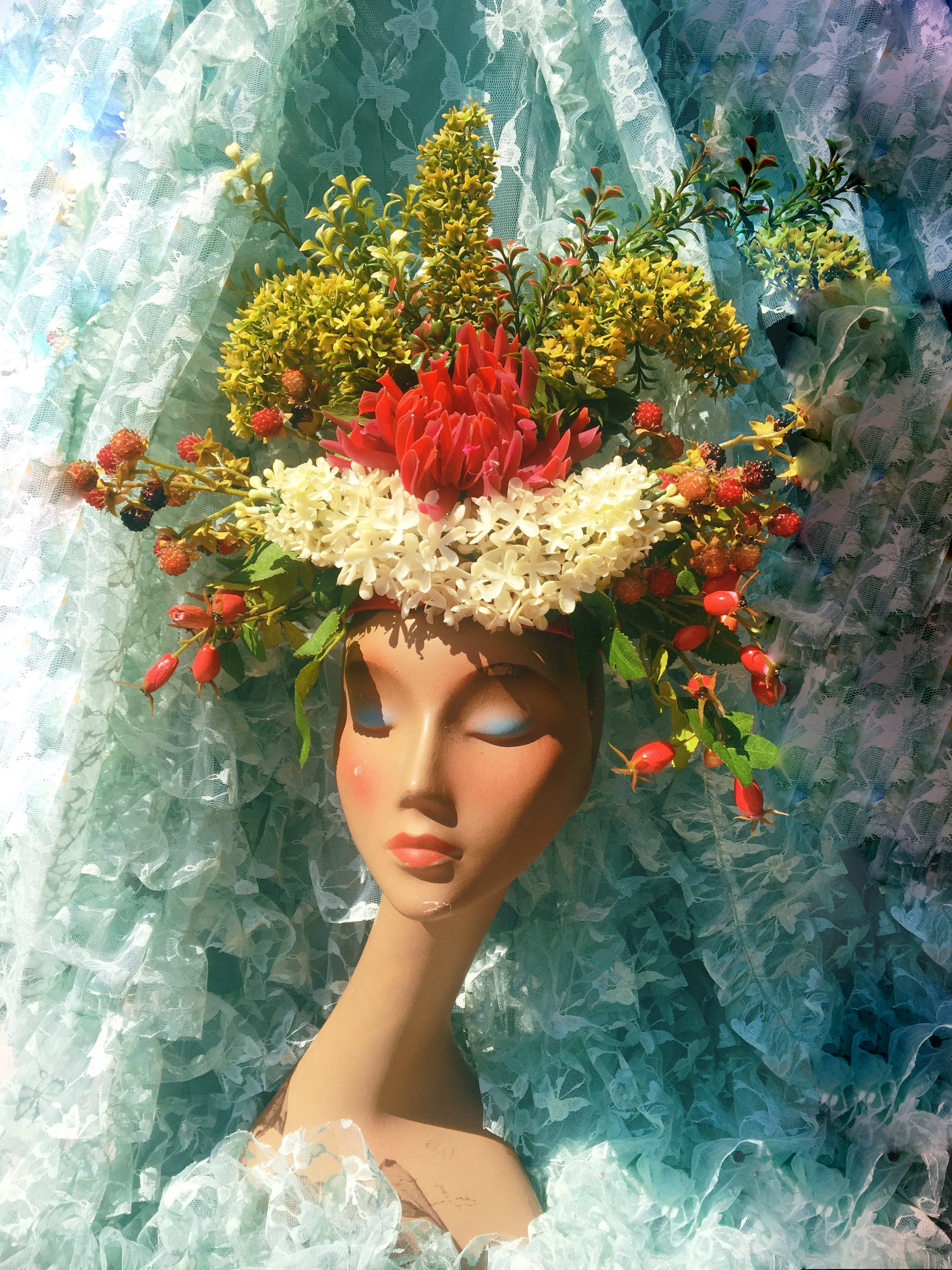 Vintage floral Flower Headdress - Berries, Rosehips,