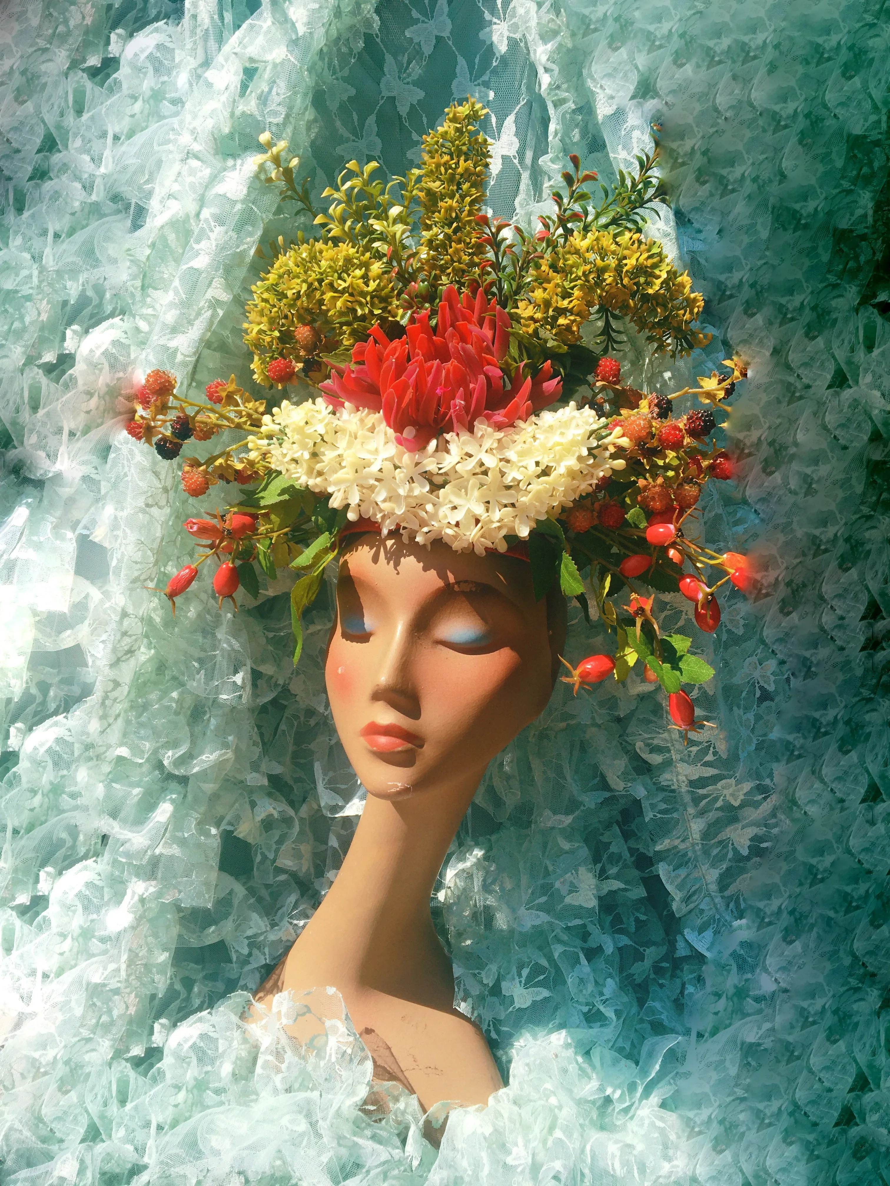 Vintage floral Flower Headdress - Berries, Rosehips,