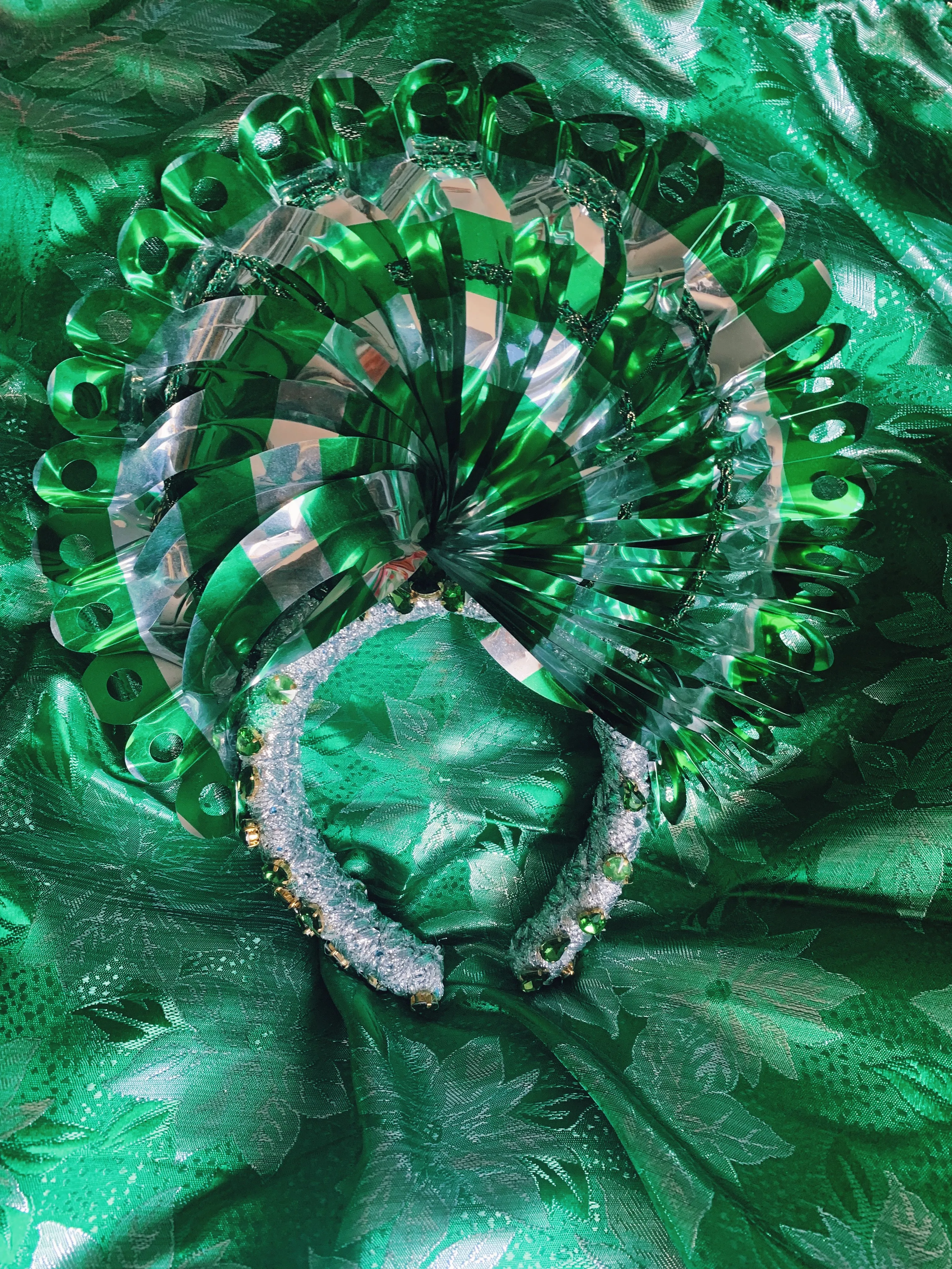 Vintage green and silver Fan foil Gem Headpiece