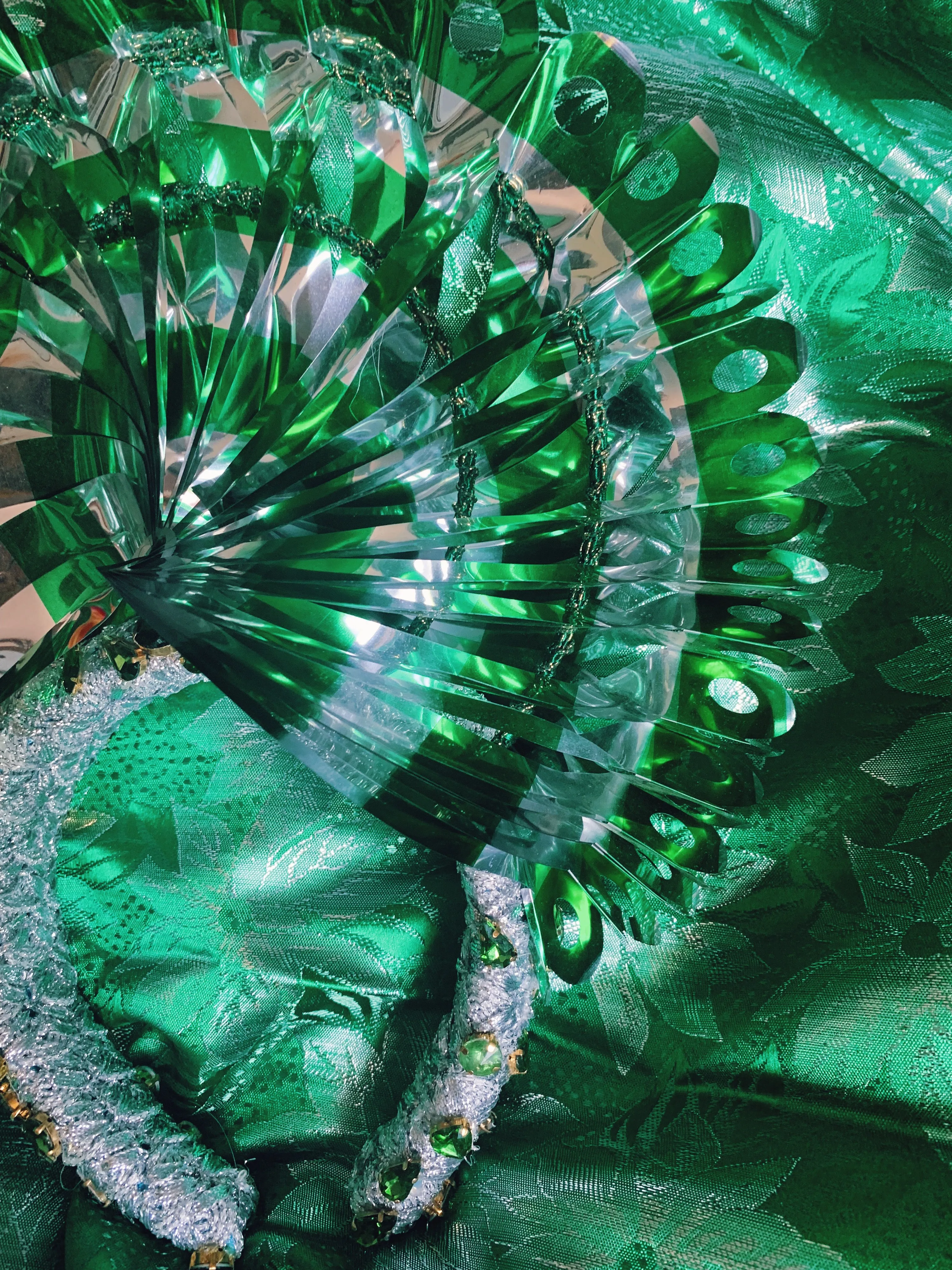 Vintage green and silver Fan foil Gem Headpiece